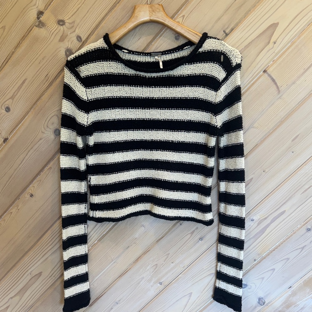 Free People Black and Cream Striped Sweater